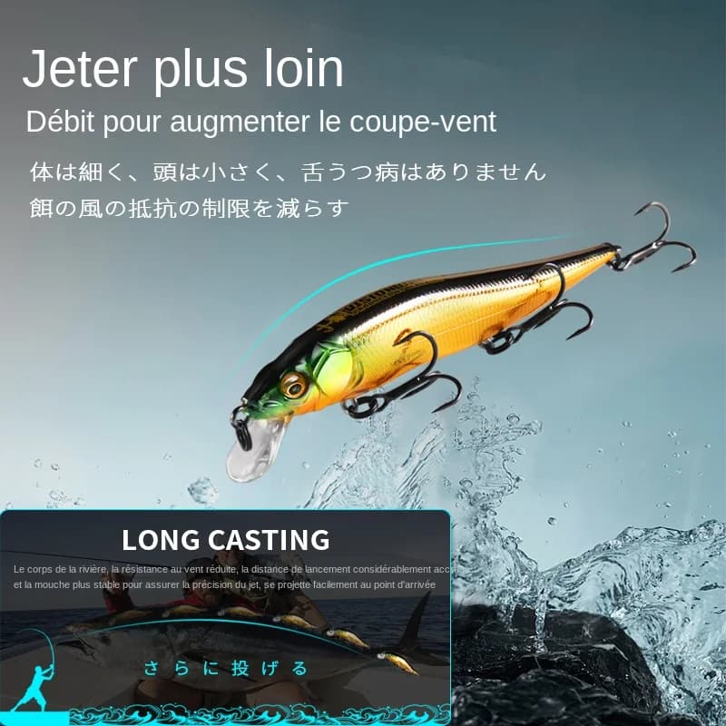 BEARKING Minnow Wobbler 9.8cm 10g SP dive 2.1m - jerkbaits professionnels pour pêche aux prédateurs