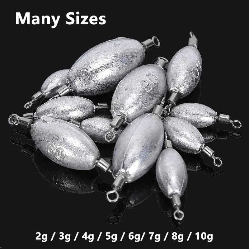 Plombs de pêche olive 10 pièces 2g-10g - Avec émerillon à roulement pour lancer longue distance