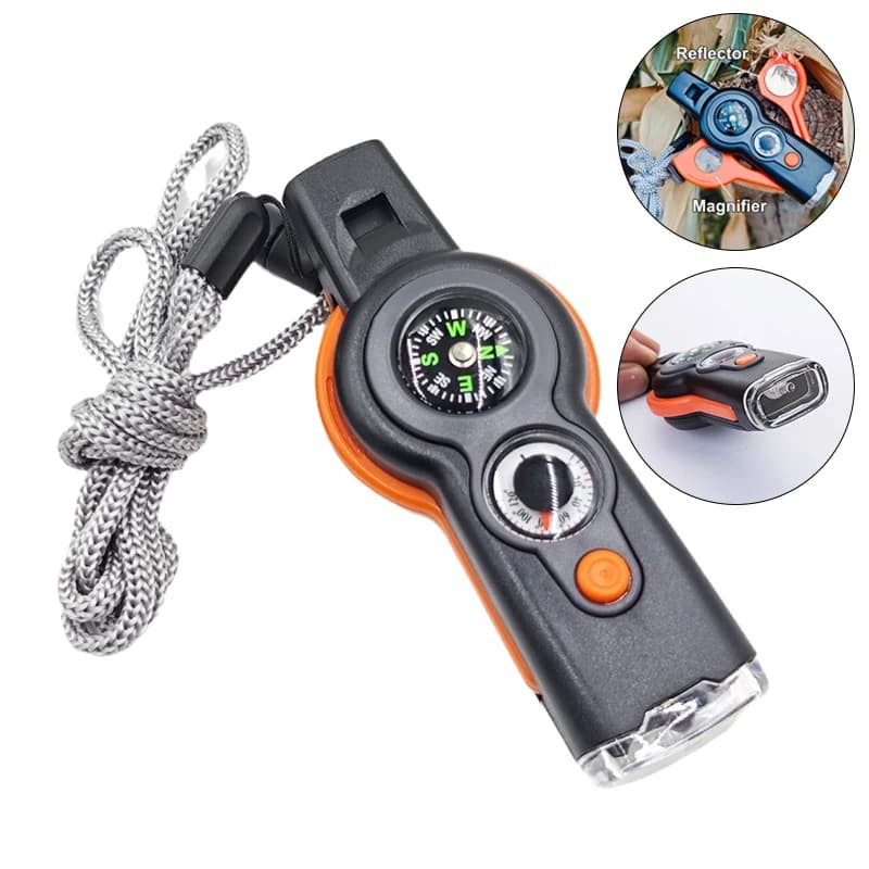 Sifflet survie 7-en-1 multifonction avec LED et boussole pour activités outdoor pêche