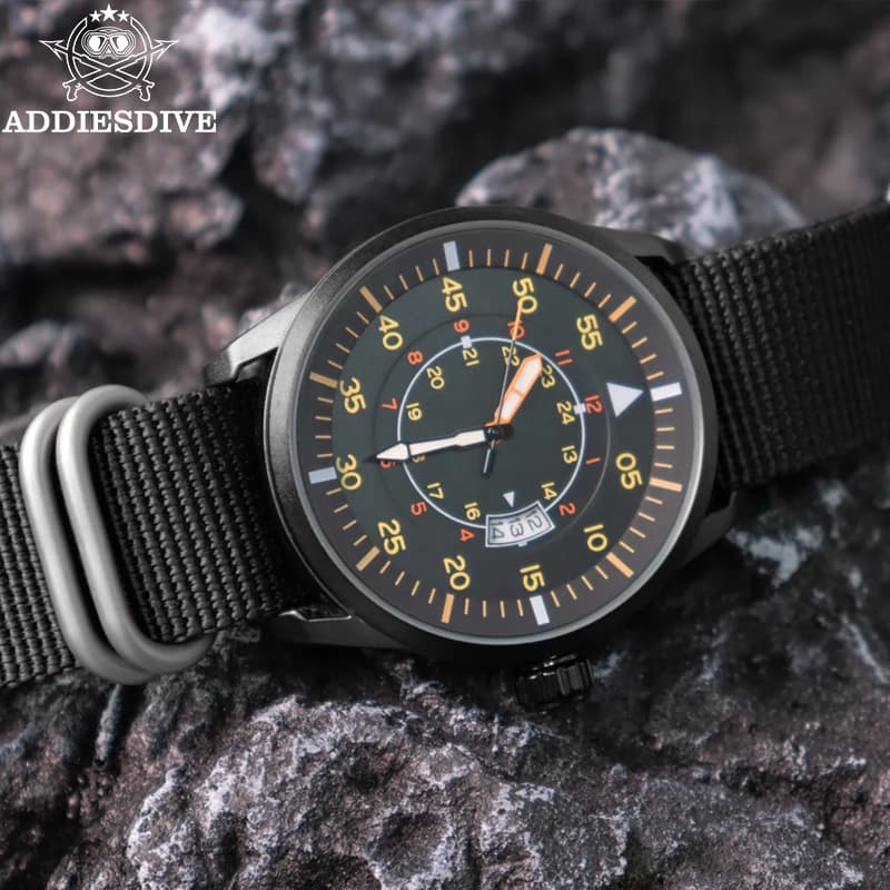 Montre homme ADDIESDIVE étanche 50m à cadran large et bracelet nylon - montre sport analogique luminescente
