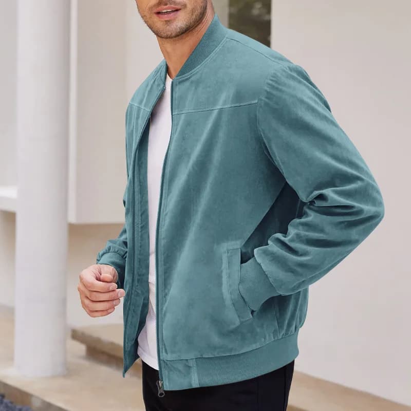 Veste en suède vintage à fermeture éclair homme - Cardigan casual rétro pour pêcheurs au style authentique