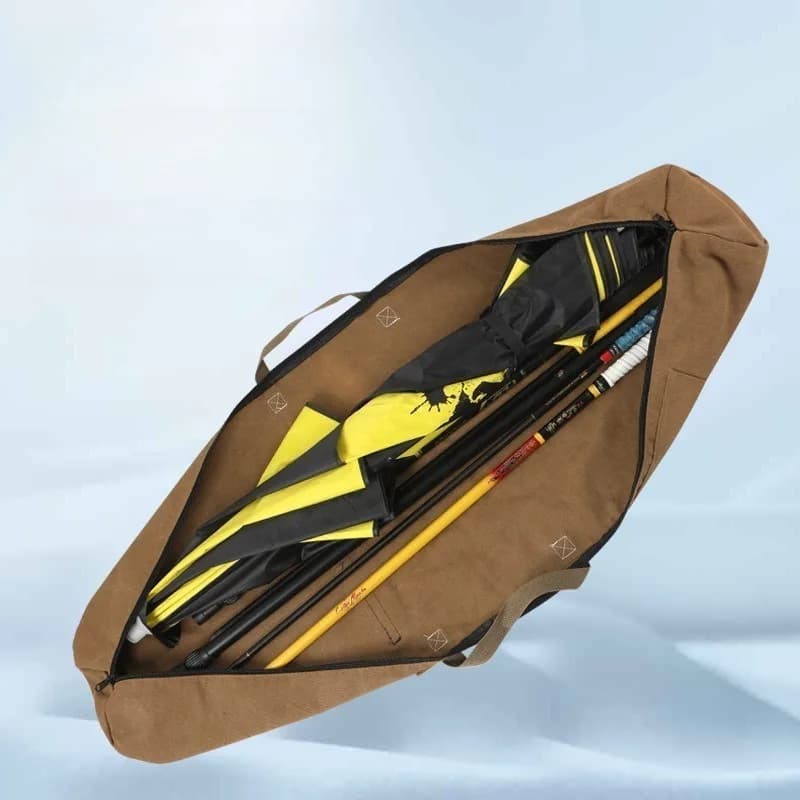 Sac canne à pêche jaune toile grande capacité avec compartiment parapluie - Stockage équipement pêche