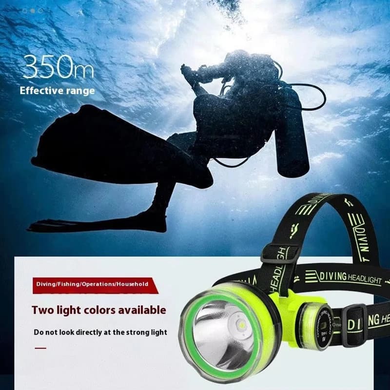 Lampe frontale plongée étanche 350m rechargeable pour pêche sous-marine et spearfishing