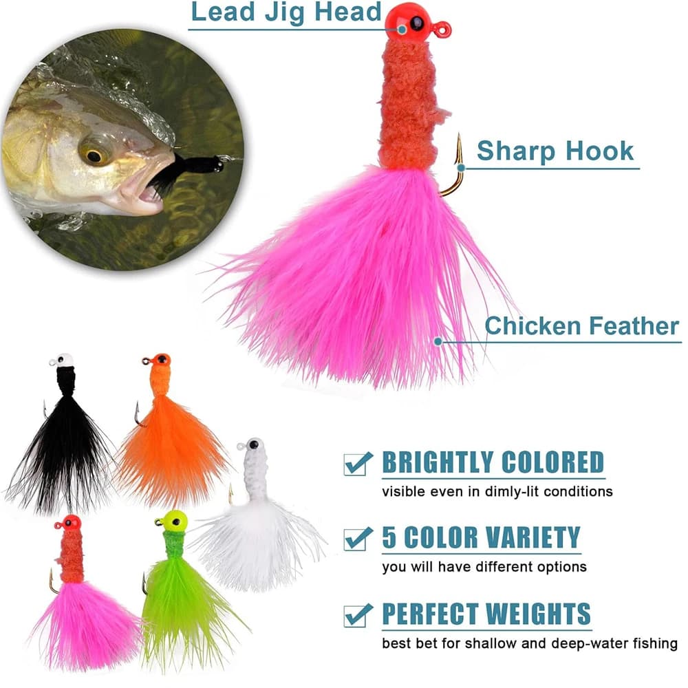 9 PCS têtes plombées marabout colorées pour pêche au crappie, perche et truite