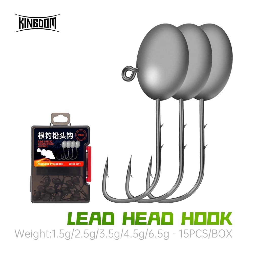 Hameçons plombés Kingdom 15PCS anti-décrochage acier inox pour leurres souples vers de pêche