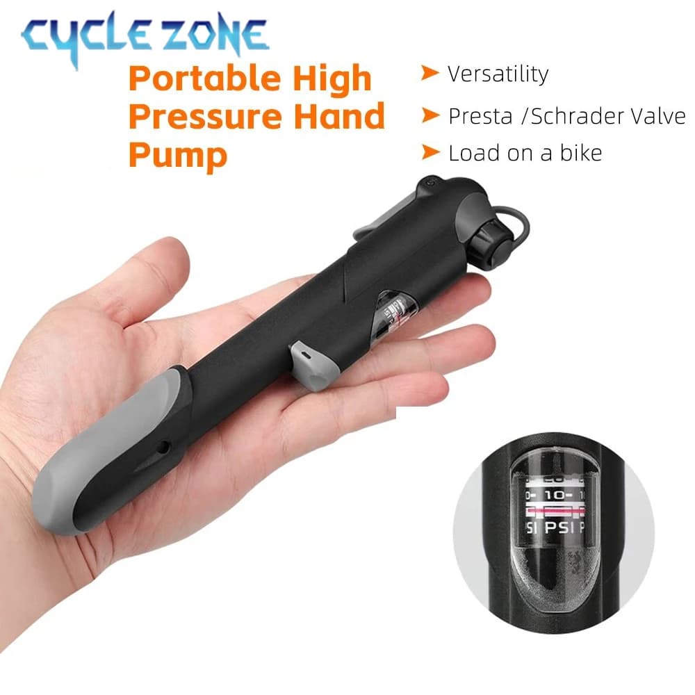 Mini pompe vélo portable avec manomètre - Gonfleur pneus VTT et valves universelles pour pêche