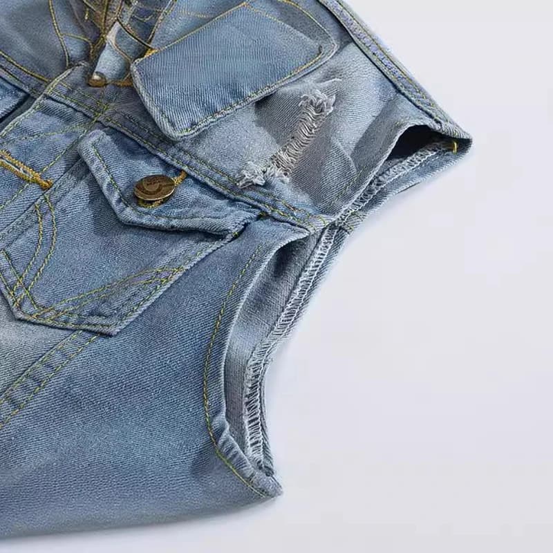 Veste sans manches délavée homme automne en coton denim vintage style décontracté grande taille 6XL