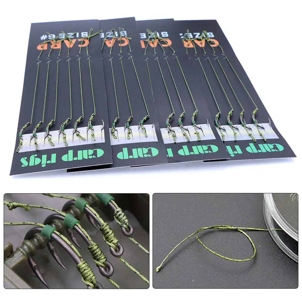 6 hair rigs carpe pré-montés avec hameçon acier allié et ligne tressée pour méthode feeder - Accessoires