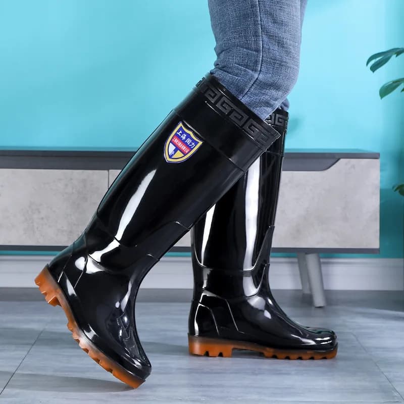 Bottes pluie hautes homme extra épaisses - Chaussures waterproof à semelle tendon de bœuf