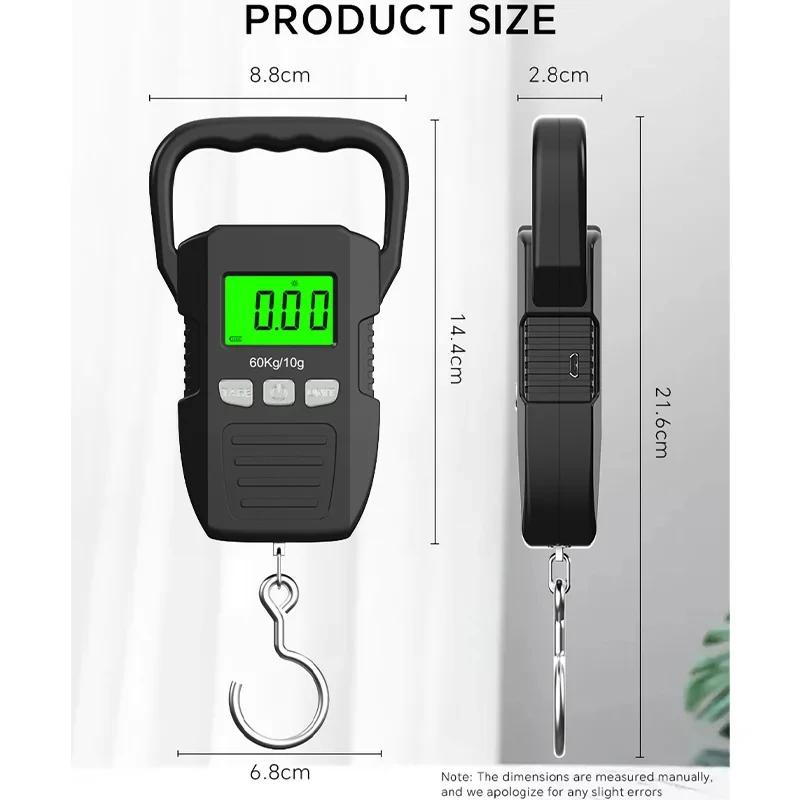 Balance numérique suspendue 60kg avec recharge USB/batterie - Outil de pesée portable pour pêche et bagages