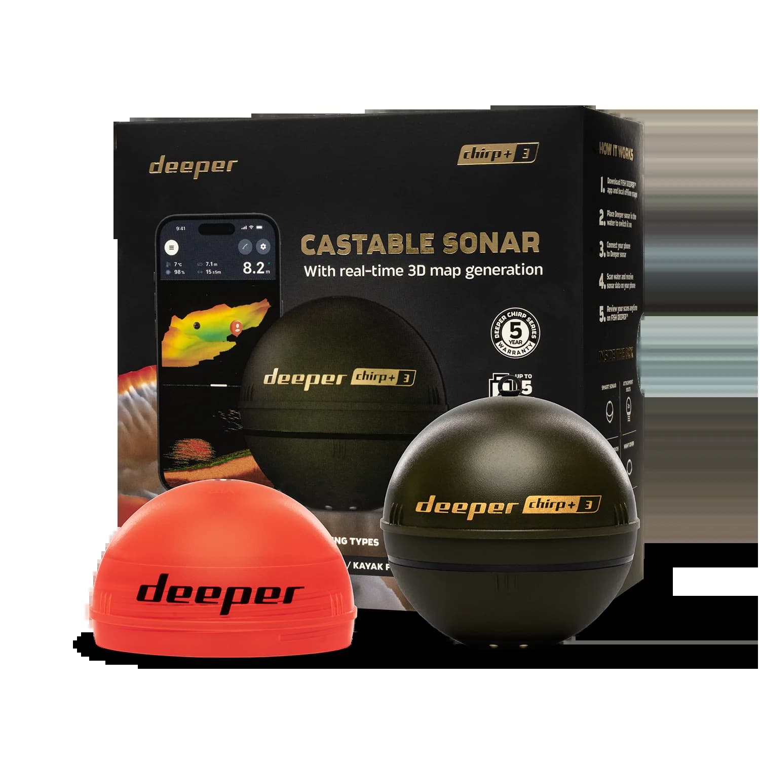 Deeper Smart Sonar Chirp+3 3ème génération avec cartographie GPS 3D et batterie 15H pour pêche mobile