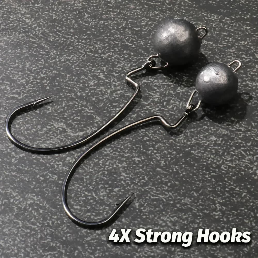 Kit 5 Têtes Plombées Métal Worm Hooks 2g à 18g pour Pêche en Herbiers avec Montage Weedless