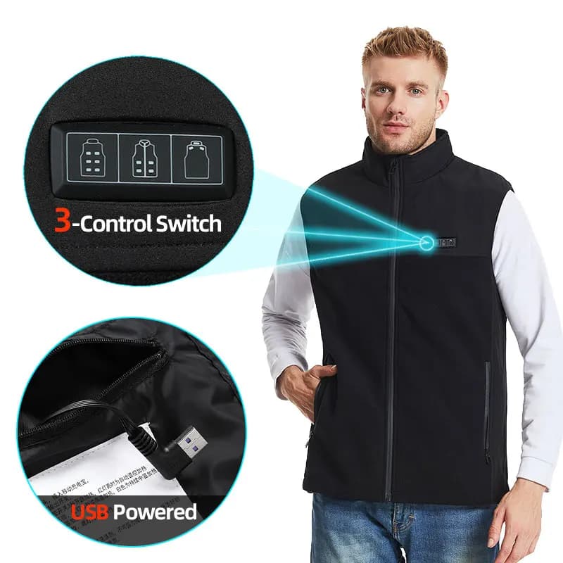 Gilet chauffant USB rechargeable pêche chasse - Veste électrique homme femme chauffante extérieure