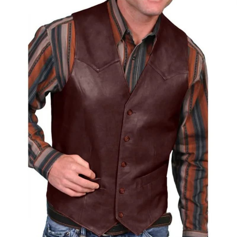 Veste en cuir rétro pour pêcheur - Veste sans manches homme élégante pour sorties en mer