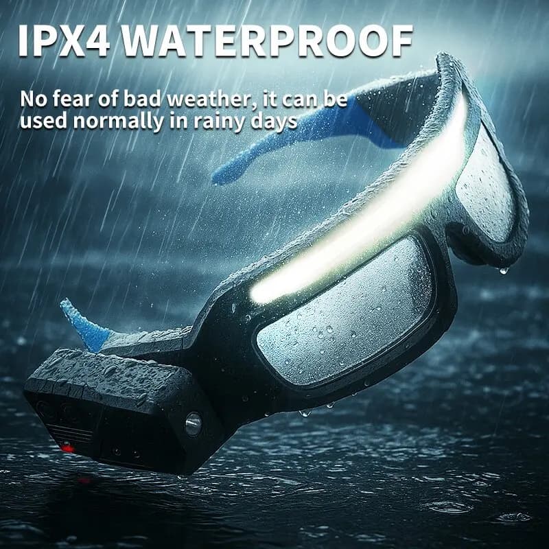 Lunettes lampe frontale LED rechargeable capteur mouvement pour pêche mains libres USB-C