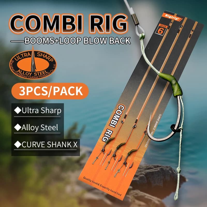 Montage Combi Rig carpe 3 pièces avec booms loop 35lb - Hameçons taille 2/4/6 pour hair rig