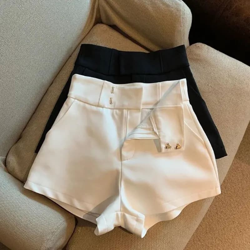 Shorty femme noir Harajuku élégant taille haute coupe droite pantalon sexy casual