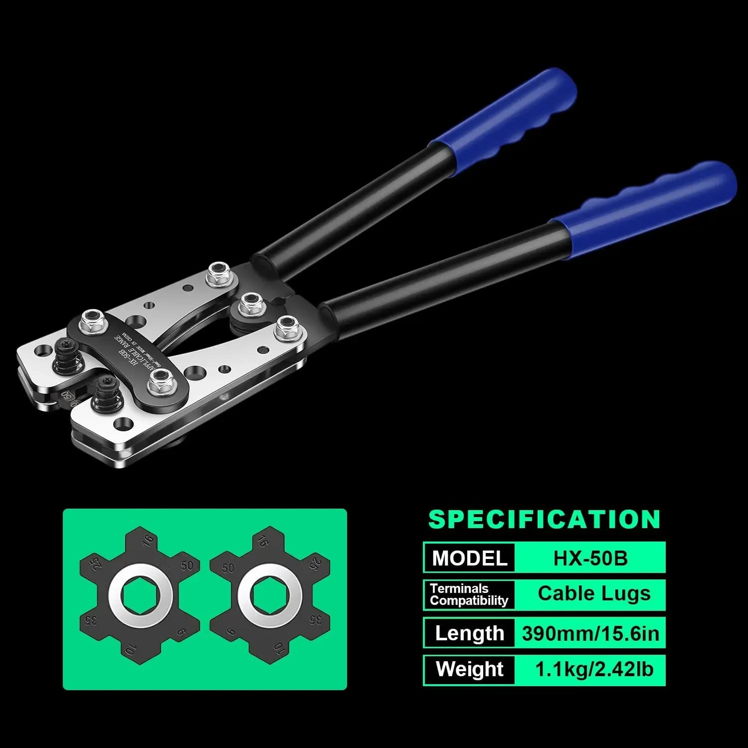 Pince à sertir cosses batterie HX-50B 6-50mm² - Outil professionnel pour câbles lourds AWG 10-1/0
