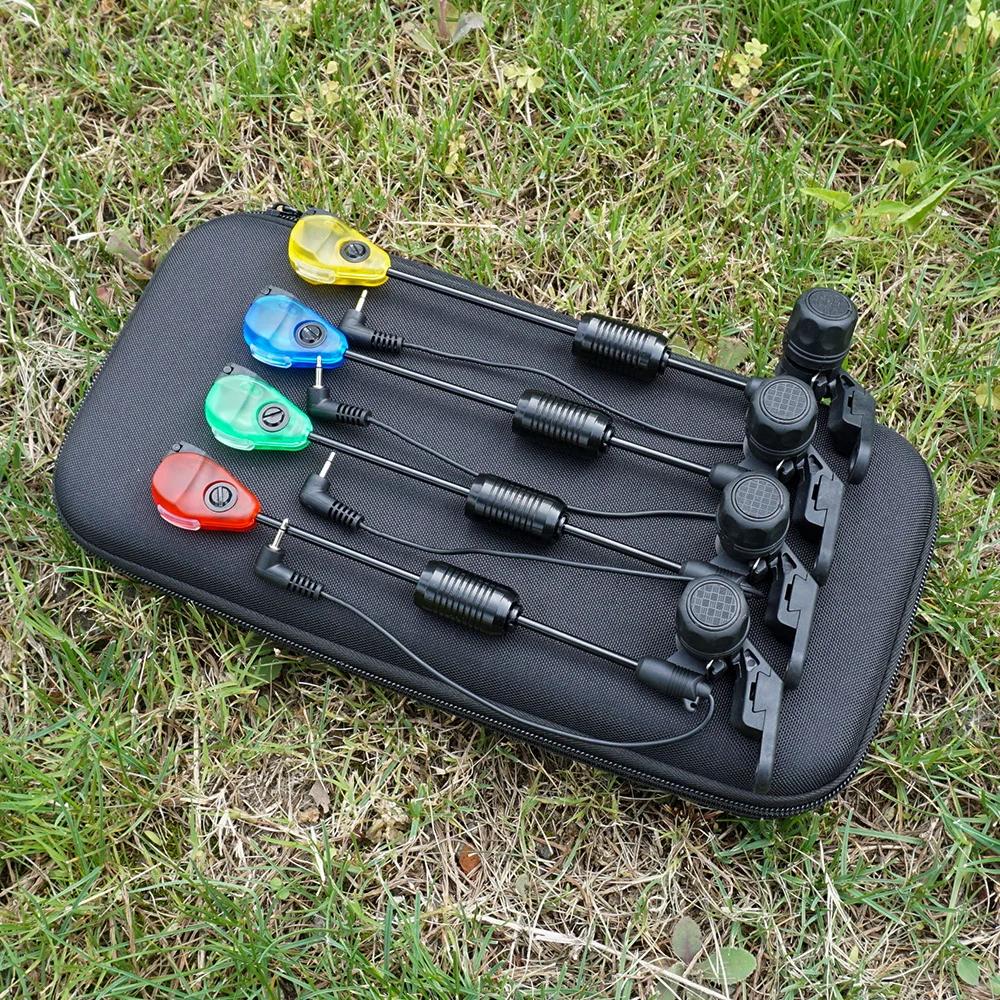 Kit 4 indicateurs de touche LED étanches Hirisi pour pêche de nuit à la carpe - Alarme B2036 avec étui
