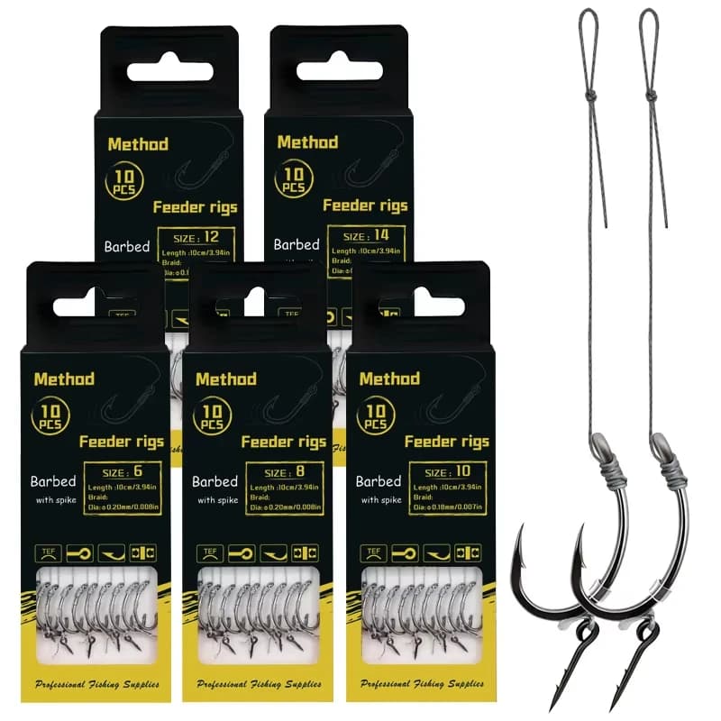 Nouveaux montages méthode feeder YOTO pour carpes - Ligne tressée avec hameçons barbelés tailles 6 à 12 pour pêche efficace