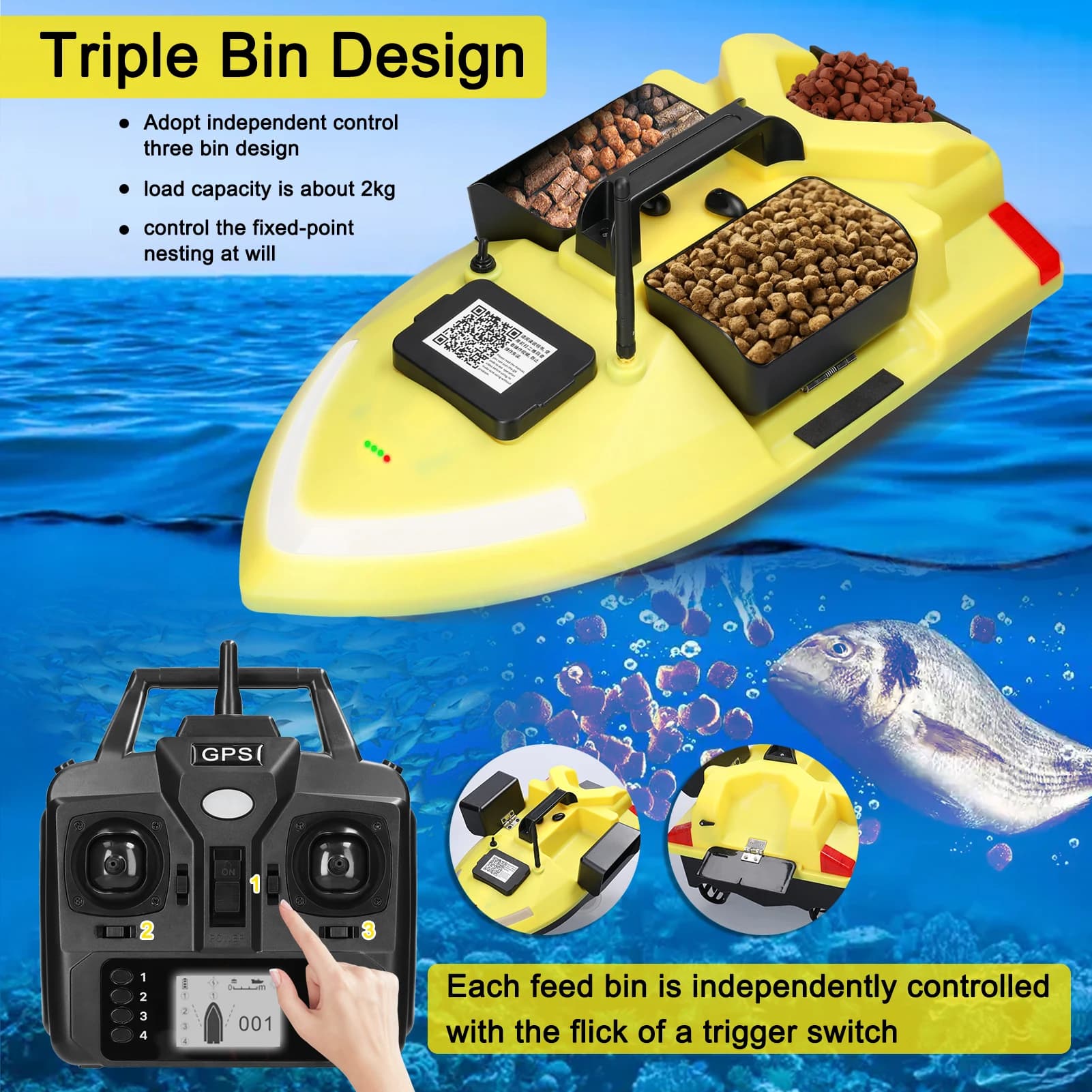 Bateau amorceur LIXADA V020 GPS télécommandé 500m double moteur sondeur 2KG chargement