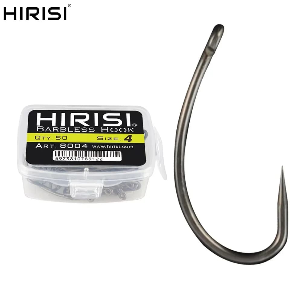 Hameçons de pêche sans ardillon Hirisi 50 pièces acier haute teneur en carbone pour carpe modèle 8004