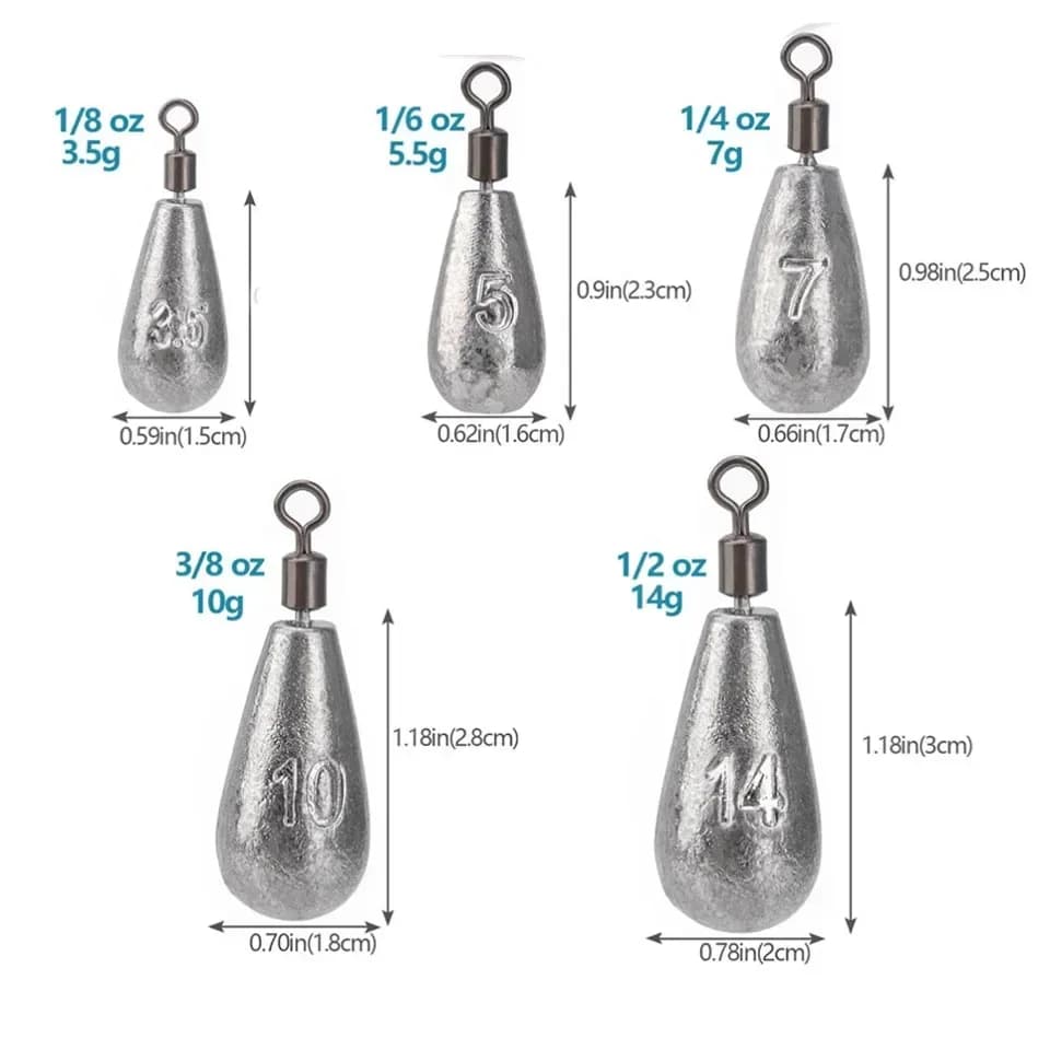 Lot de 10 plombs de pêche goutte d'eau 3.5g 5g 7g 10g 14g 20g pour montage
