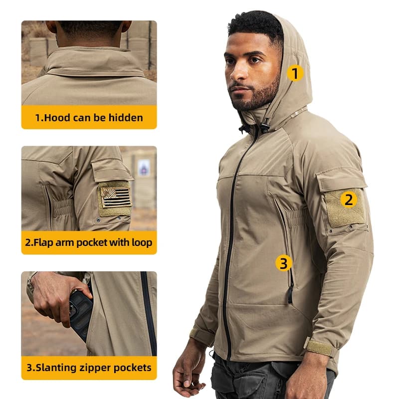 Veste coupe-vent soft shell IDOGEAR L5 respirable extensible capuche randonnée escalade camping sports outdoor 3118