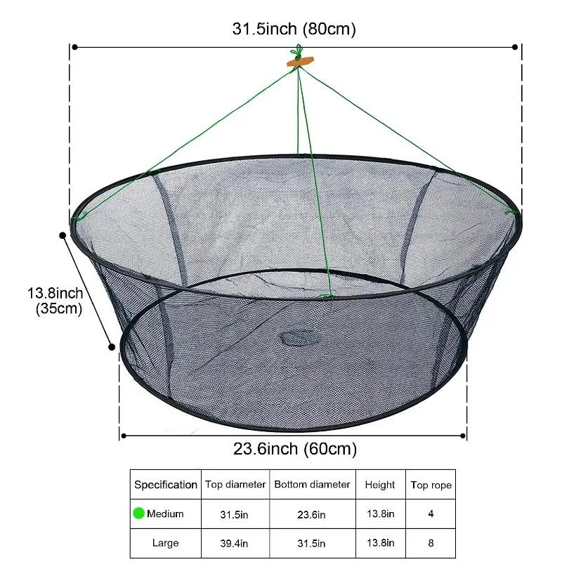 Filet de pêche pliable 80 à 100 cm pour crevettes crabes anguilles avec bouche coulissante et appât