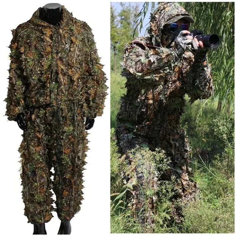 Uniforme camouflage respirant pêche chasse léger avec capuche design feuillage forestier tenue tactique