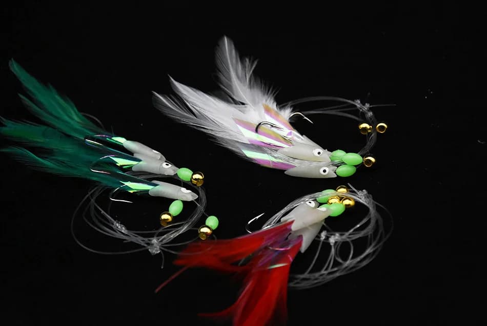 Hameçons plume Mrlurion 3 bras pour pêche en mer bar et maquereau avec montage sabiki