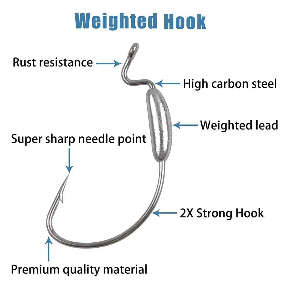 25 hameçons texas rig weighted offset pour bass - pêche eau douce et mer