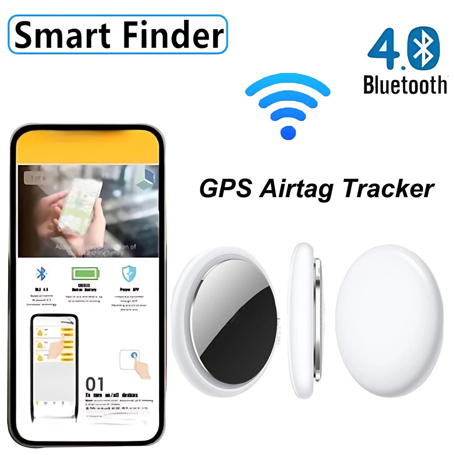 Mini Tracker GPS Bluetooth Anti-Perte - Compatible Find My iOS, Alarme Sonore, Localisateur Clés et Animaux
