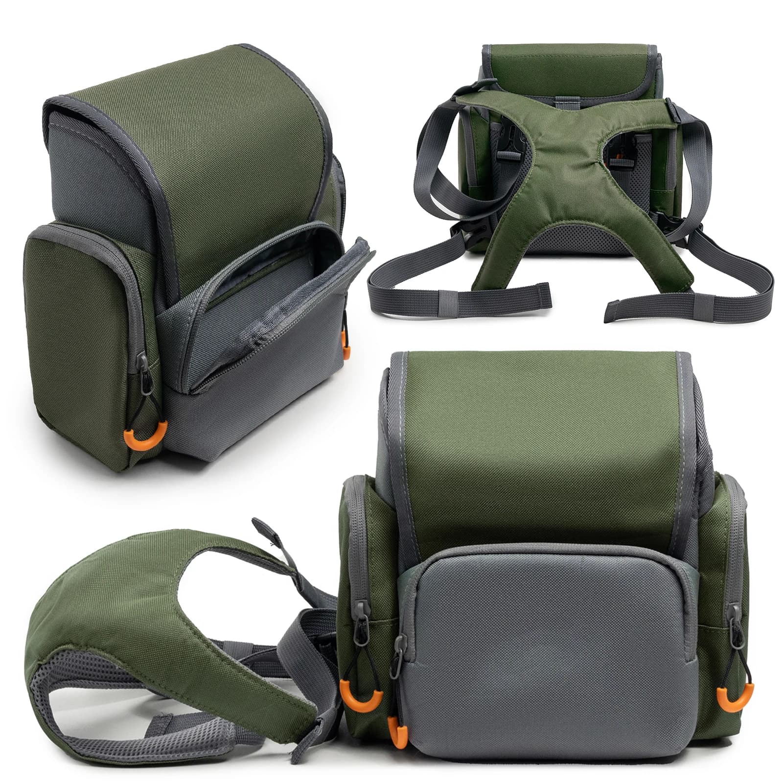 Harnais jumelles pêche camouflage - Étui poitrine réglable avec protection pluie
