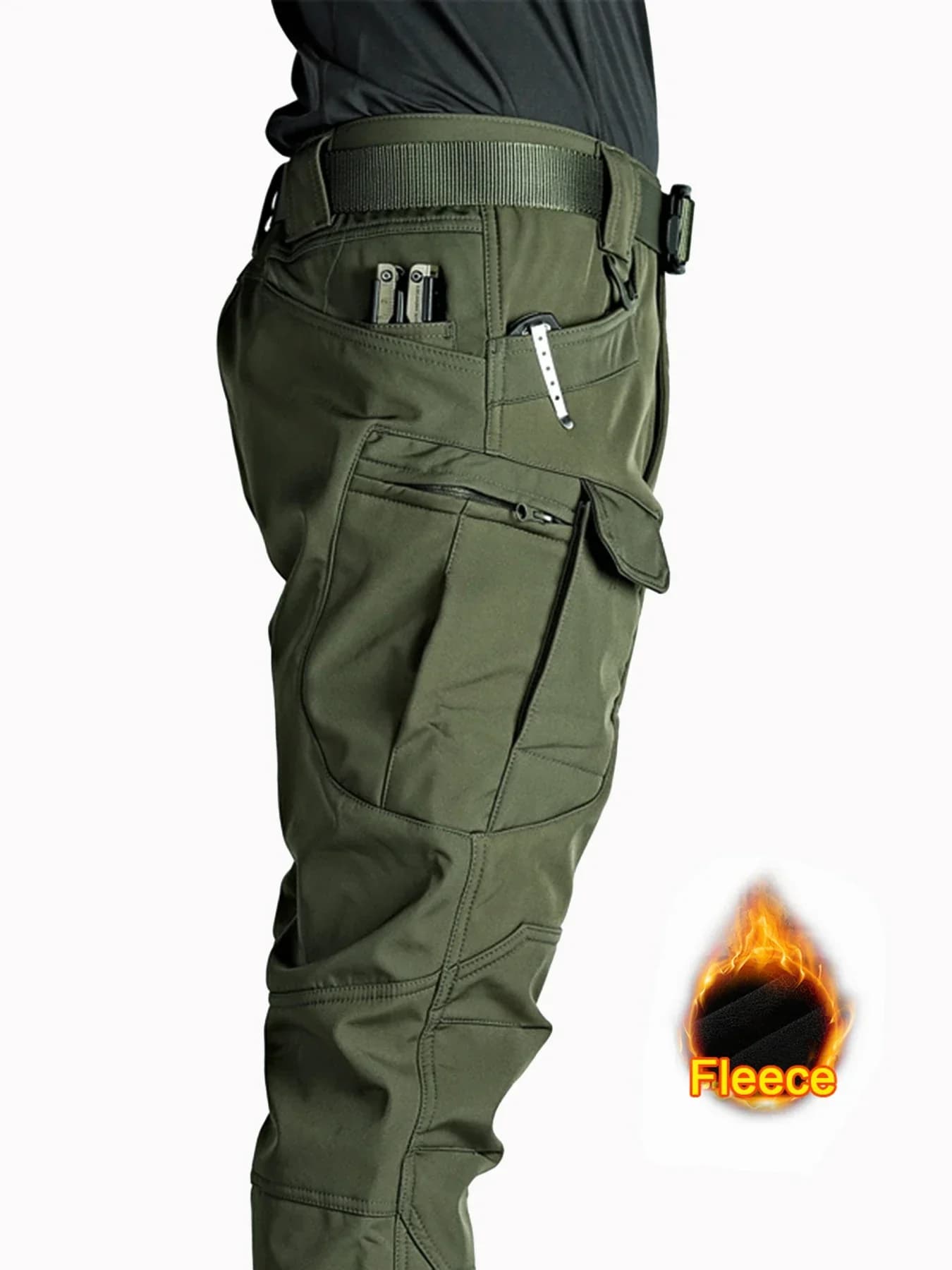 Pantalon cargo polaire 2025 pour homme - Pêche hivernale, randonnée, coupe droite et confortable