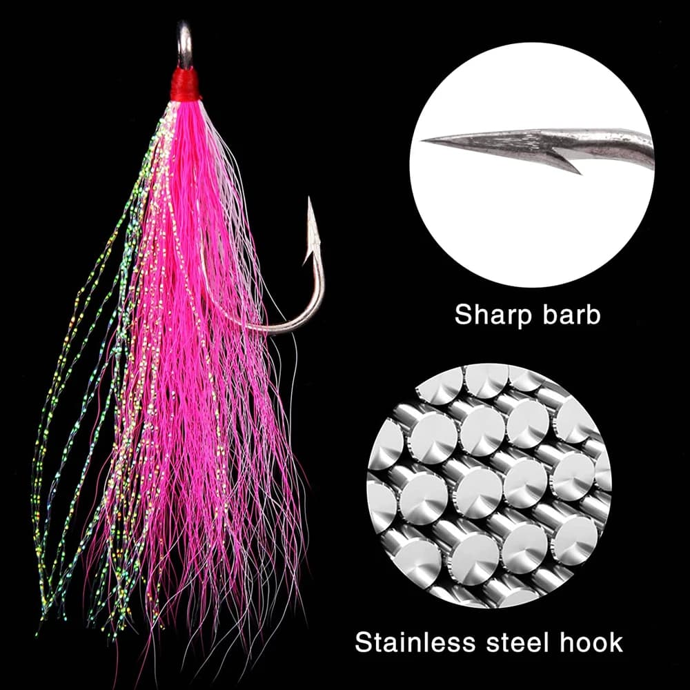 8/4 leurres Bucktail Teasers pour pêche mer - Hameçons jig acier inox pour silure et perche