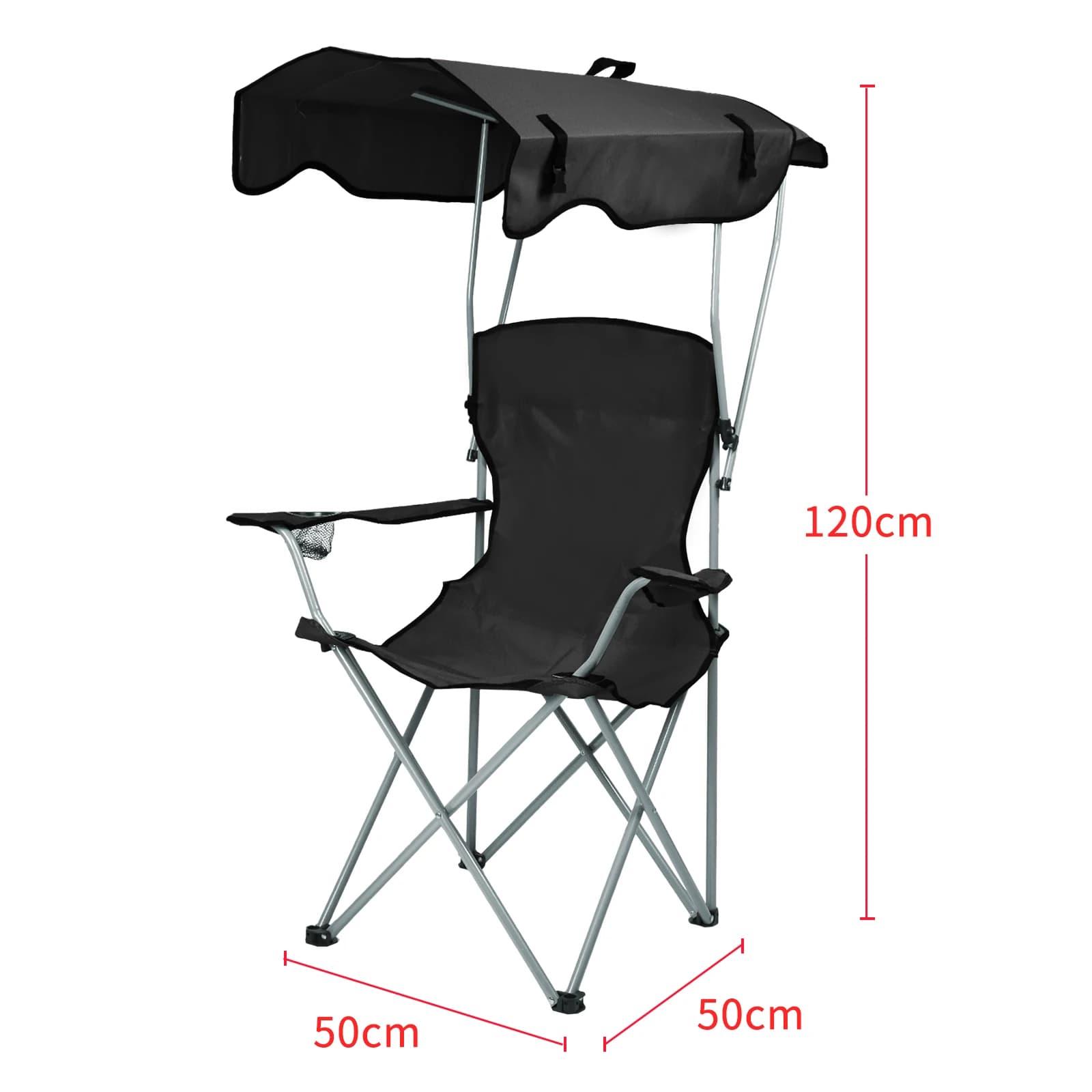 Chaise de pêche pliante avec pare-soleil et porte-gobelet - Siège confortable avec rangement