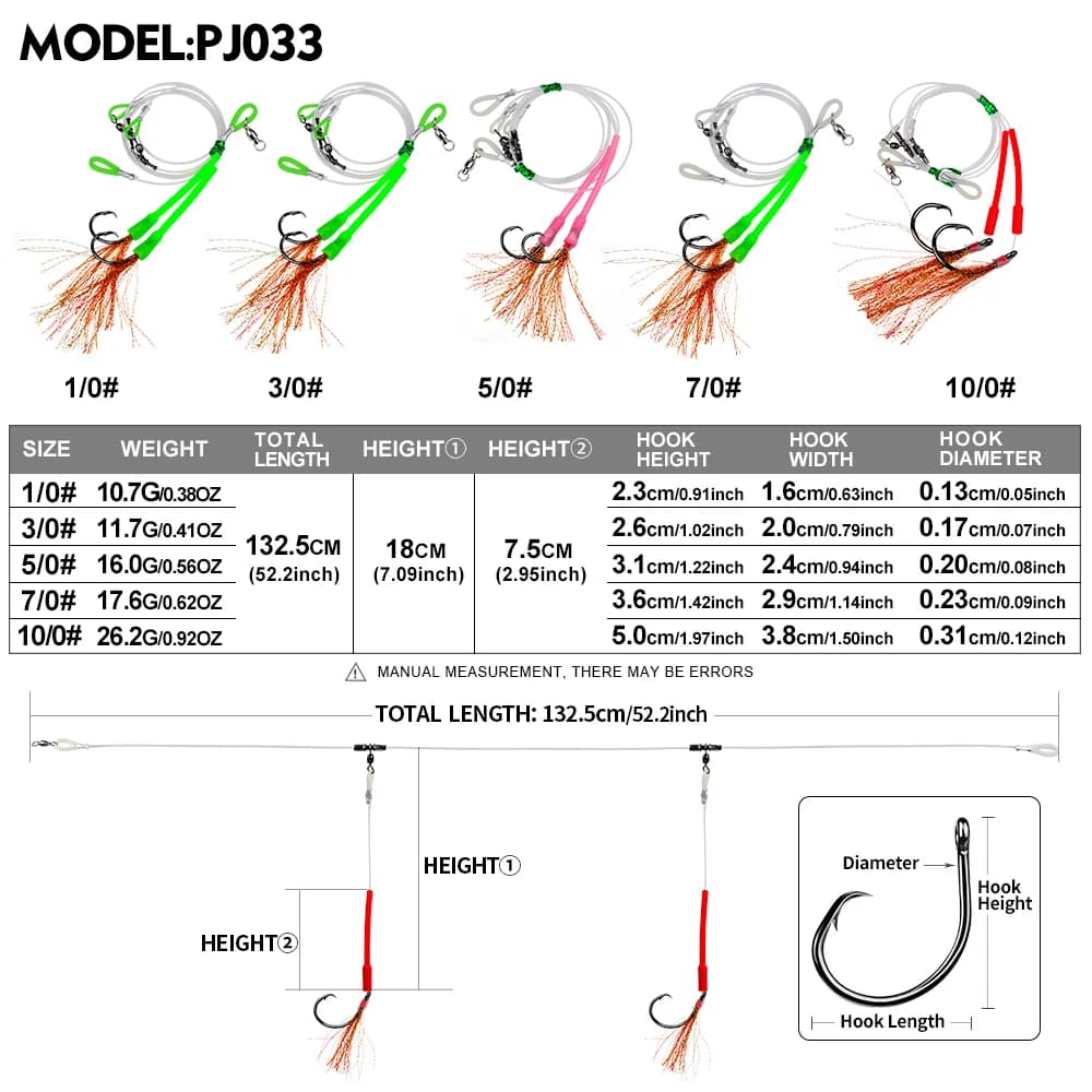 Montages mer 2 pièces pour pêche du flétan fond - bas de ligne acier pêche efficace poissons plats