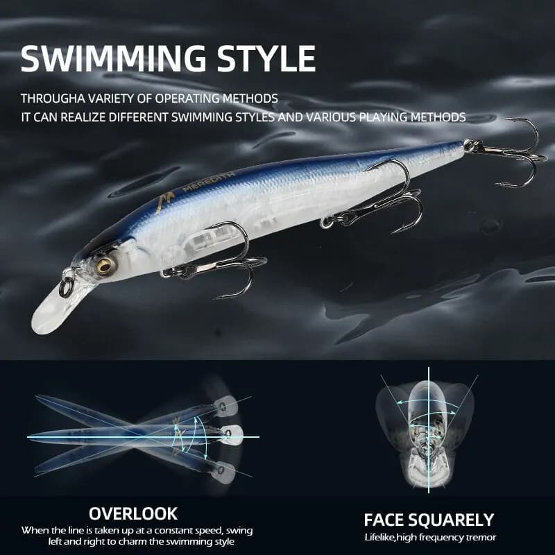 Leurre pêche minnow wobbler MEREDITH ITO SHINER-115SP avec système plombé tungstène pour pêche précise
