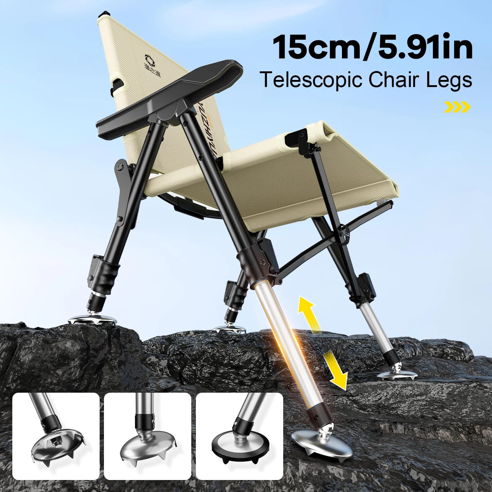 Fauteuil de pêche télescopique pliable complet - Siège portable tous terrains cadeau pêcheur