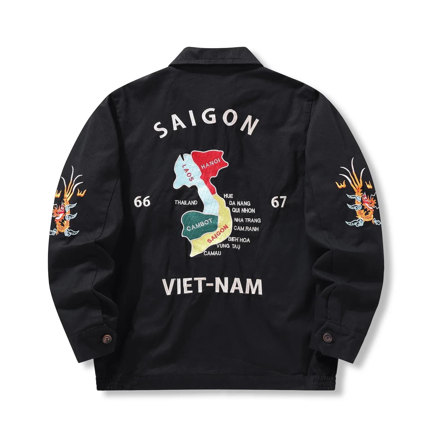 Veste Sukajan vintage guerre du Vietnam - Blouson bomber japonais brodé carte souvenir rétro