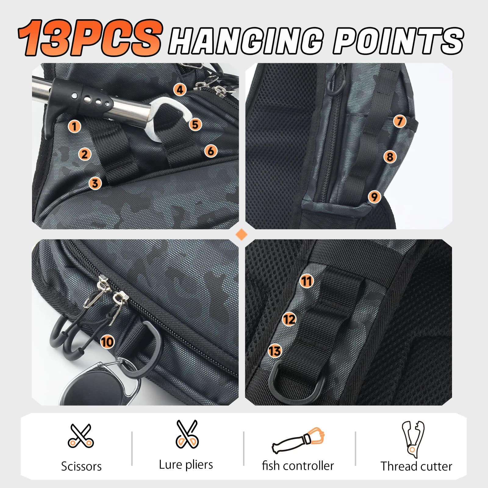 Sac à dos pêche multifonction HAUT TON imperméable - Plateforme pliable avec motif rayé en tissu Oxford EVA