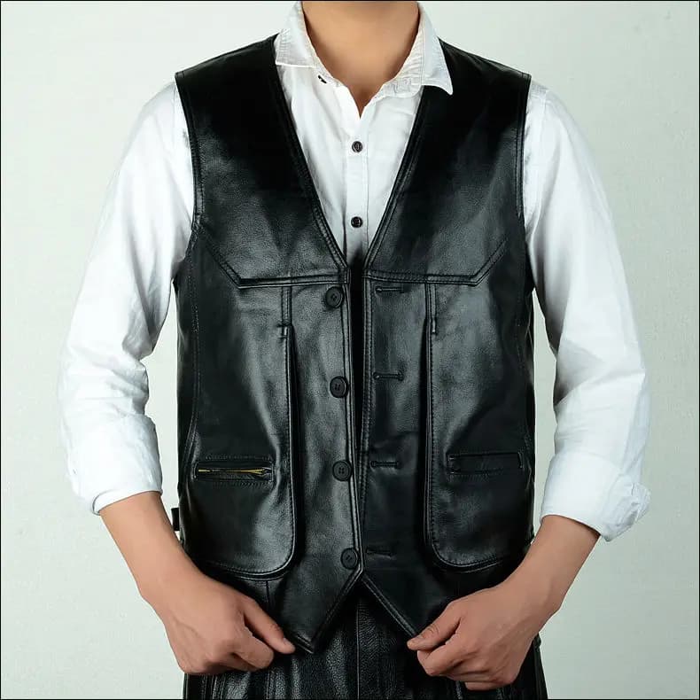 Gilet motard homme en cuir de vache véritable - Veste sans manches cuir véritable tailles L à 8XL