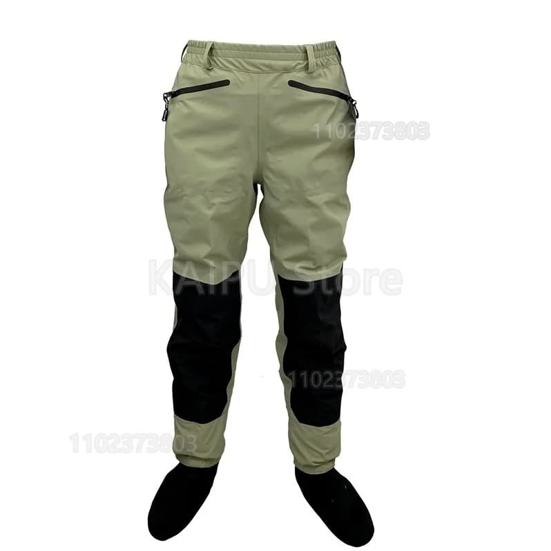 Waders de pêche à la mouche 3 couches respirants imperméables avec pieds - Pantalon de pêche à gué durable