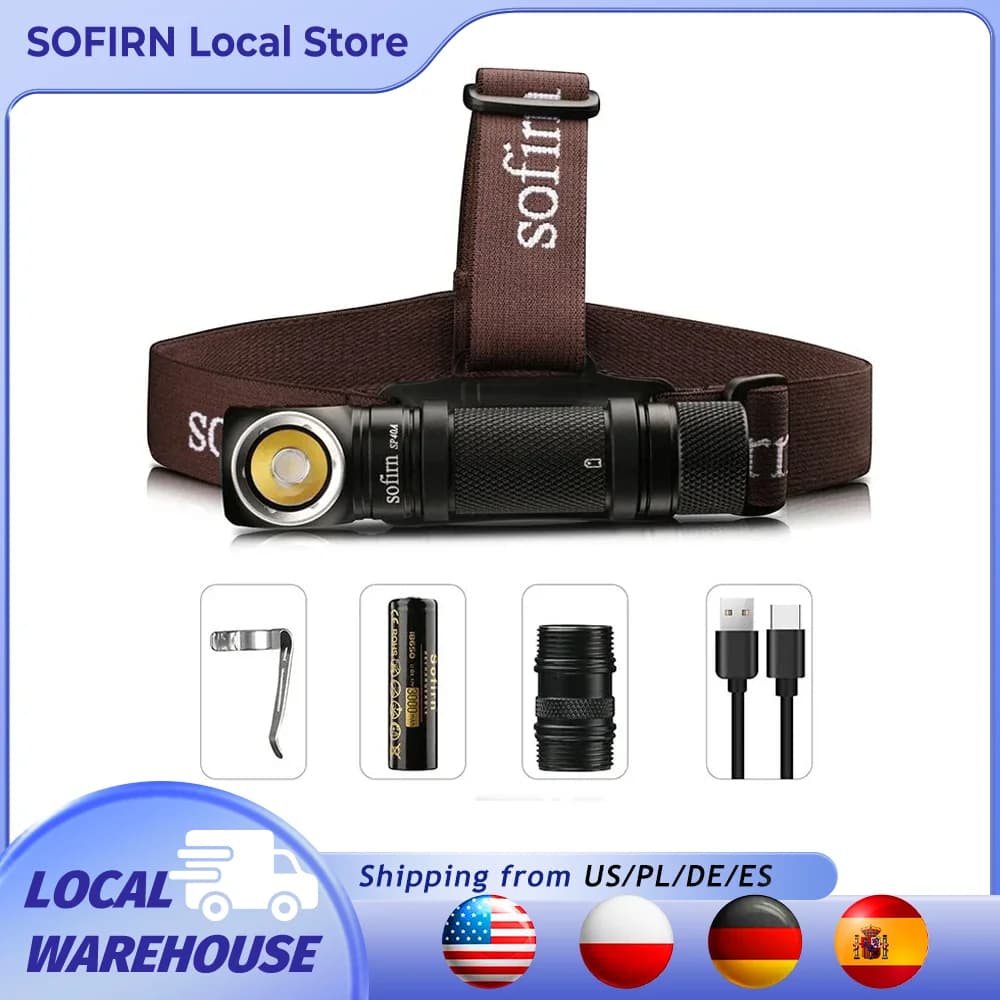Lampe frontale Sofirn SP40A 1200lm rechargeable USB-C avec aimant pour pêche et camping