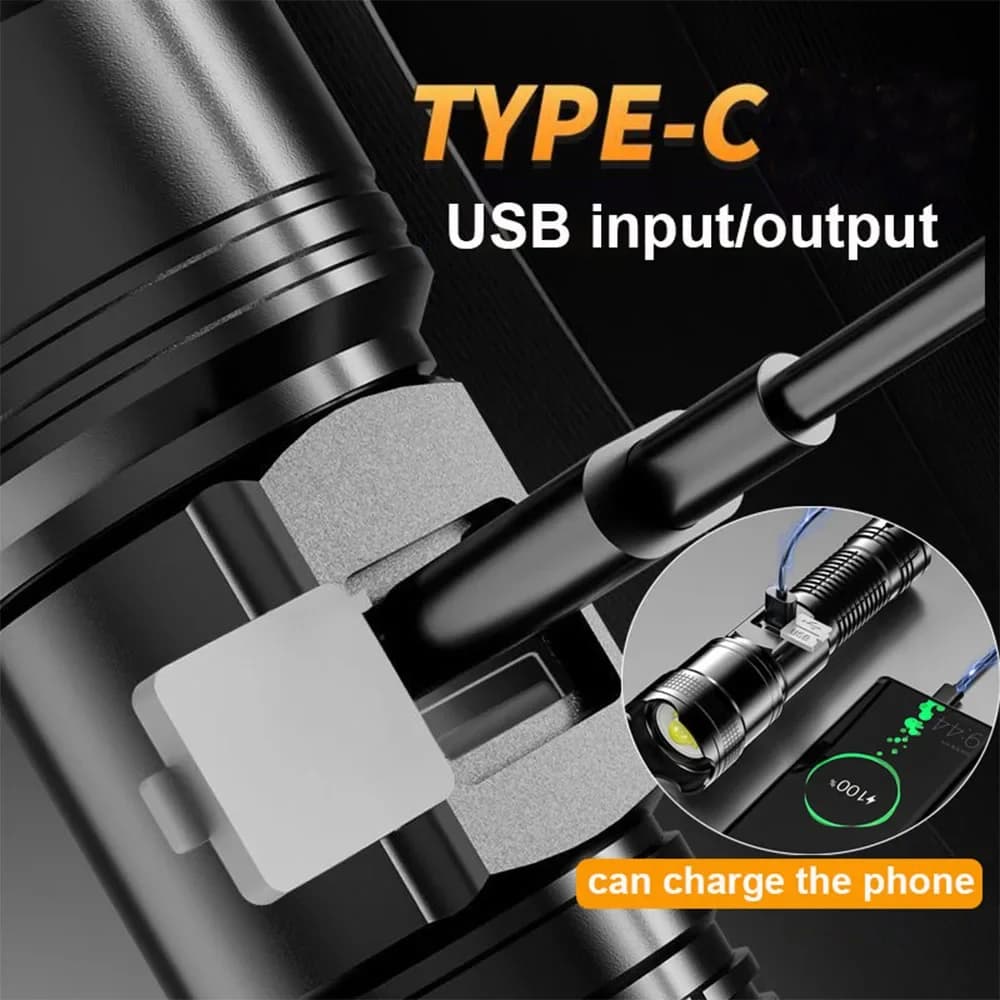 Lampe torche 1600000 LM ultra lumineuse rechargeable USB étanche pour pêche nocturne et camping