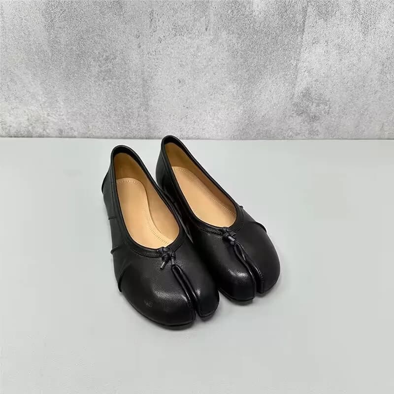 Chaussures tabi luxe cuir PU femme design divisé orteils mules plates pêche élégante