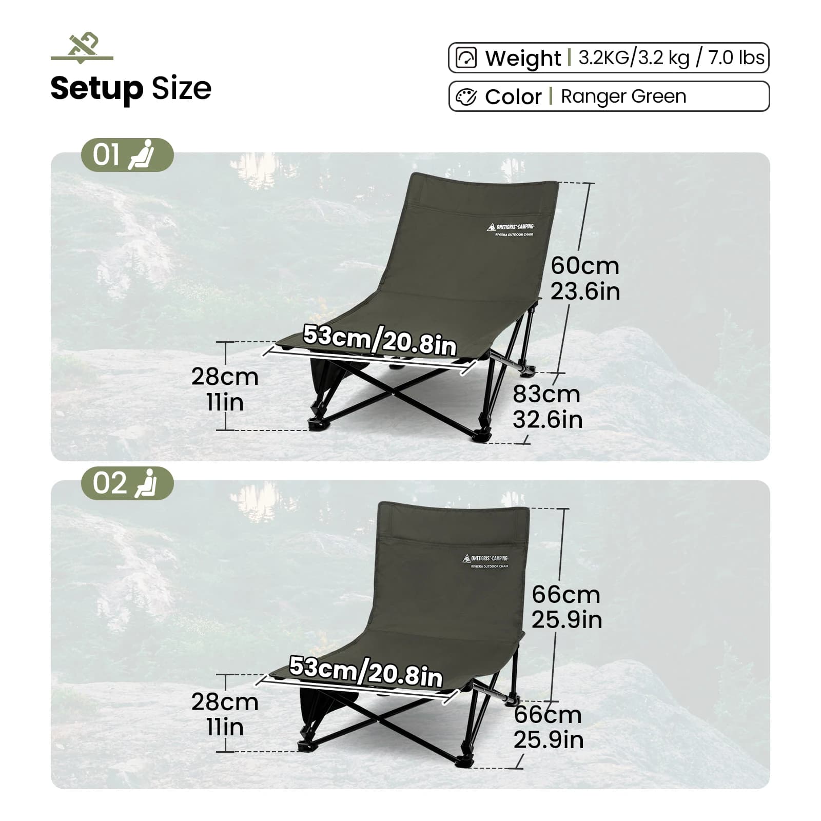 Chaise de camping OneTigris Rivirea ergonomique pliante inclinable pour pêche randonnée plage détente