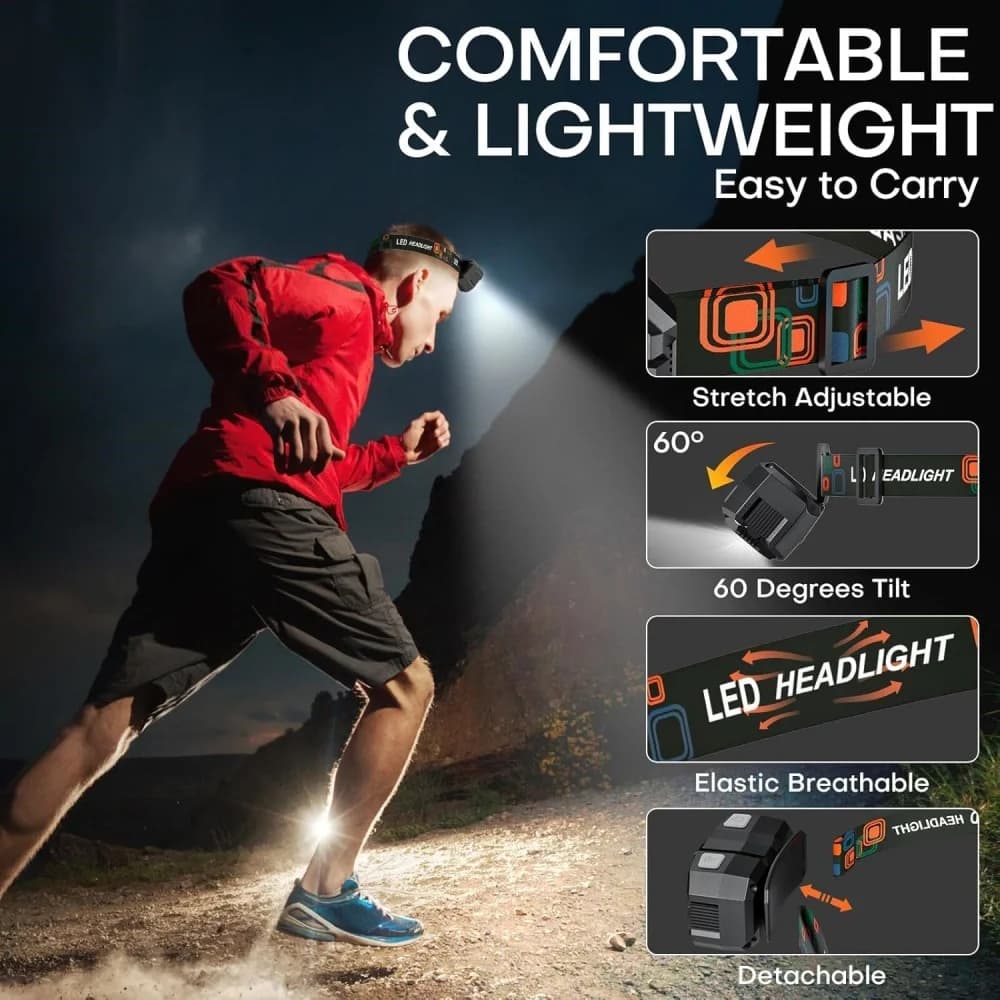 Lampe frontale rechargeable détecteur de mouvement LED pêche rouge super lumineuse lampe torche camping extérieur