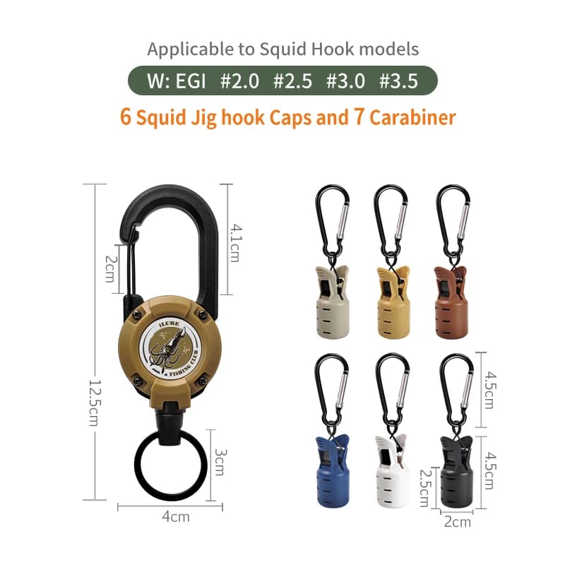 Protège-leurres pour leurres à calmar taille M avec attache rétractable et mousqueton pratique